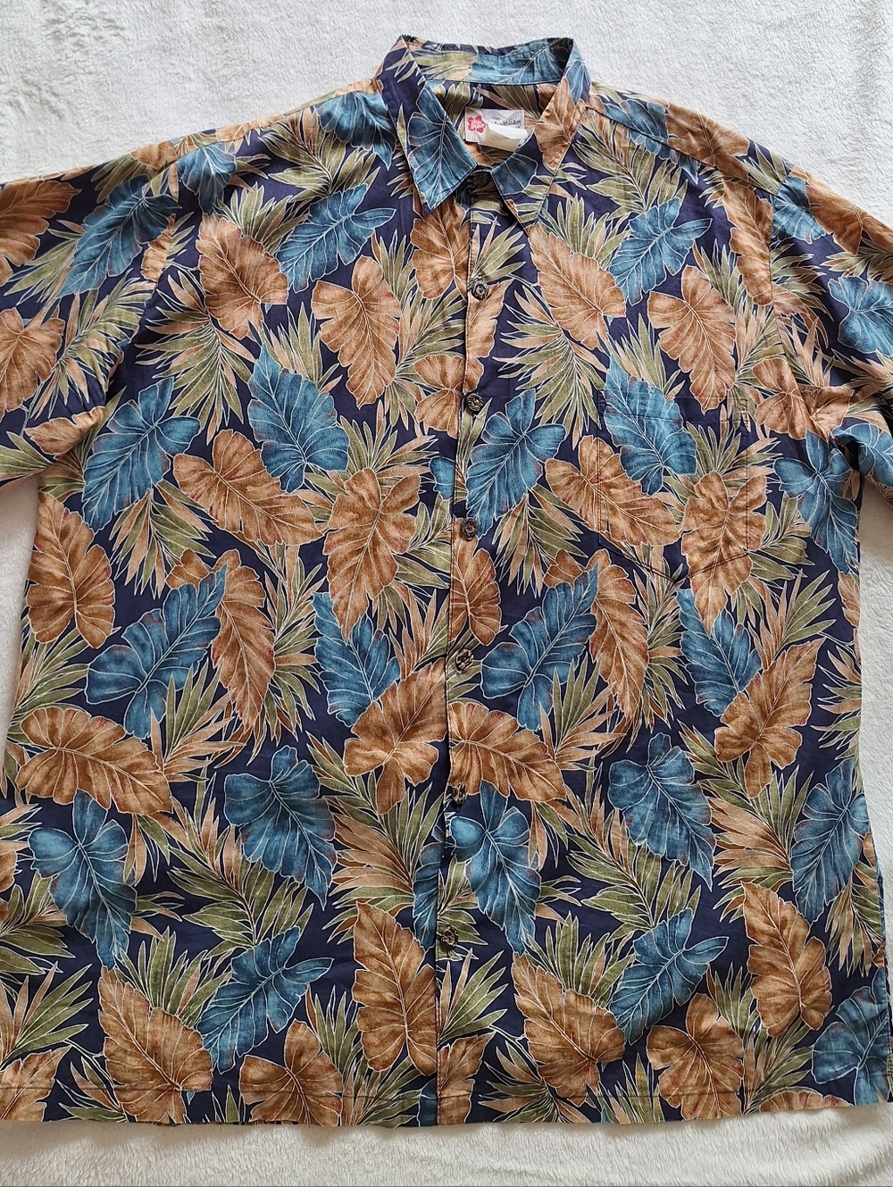 Vintage Hilo Hattie 2XL Hawaiian Aloha Shirt Made in Hawaii Blue Floral - Picture 3 of 9